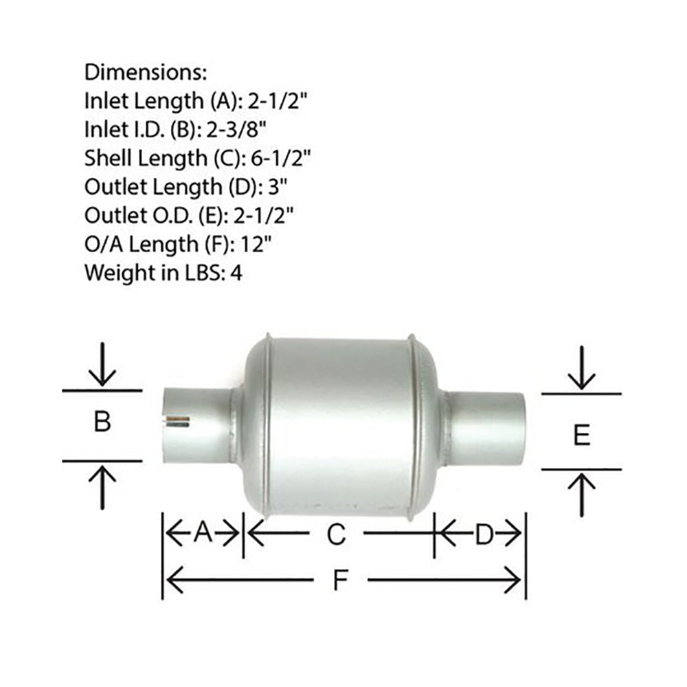 71117541 Muffler for Gleaner Combine A B R Diesel 12" Long 2.5" O.D. 2 3/8" I.D.